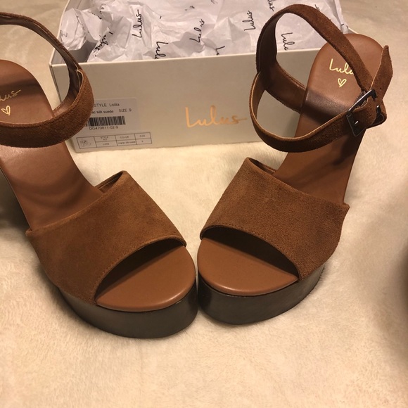 lolita leather cognac suede wooden platform heels